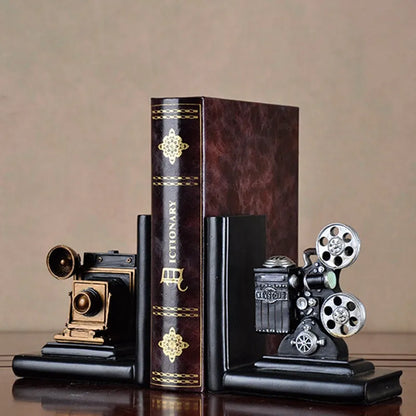 Retro Camera and Movie Film Projector Bookends