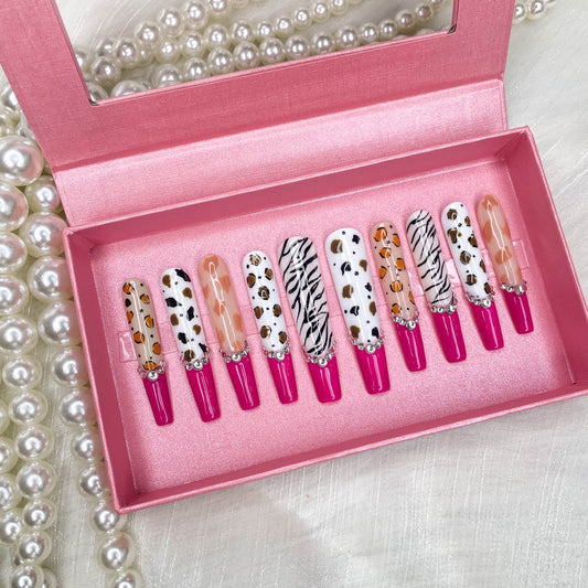 10pc GGDDSHA Nails Press On Nails - Glitter Gold Diamond Extra Long