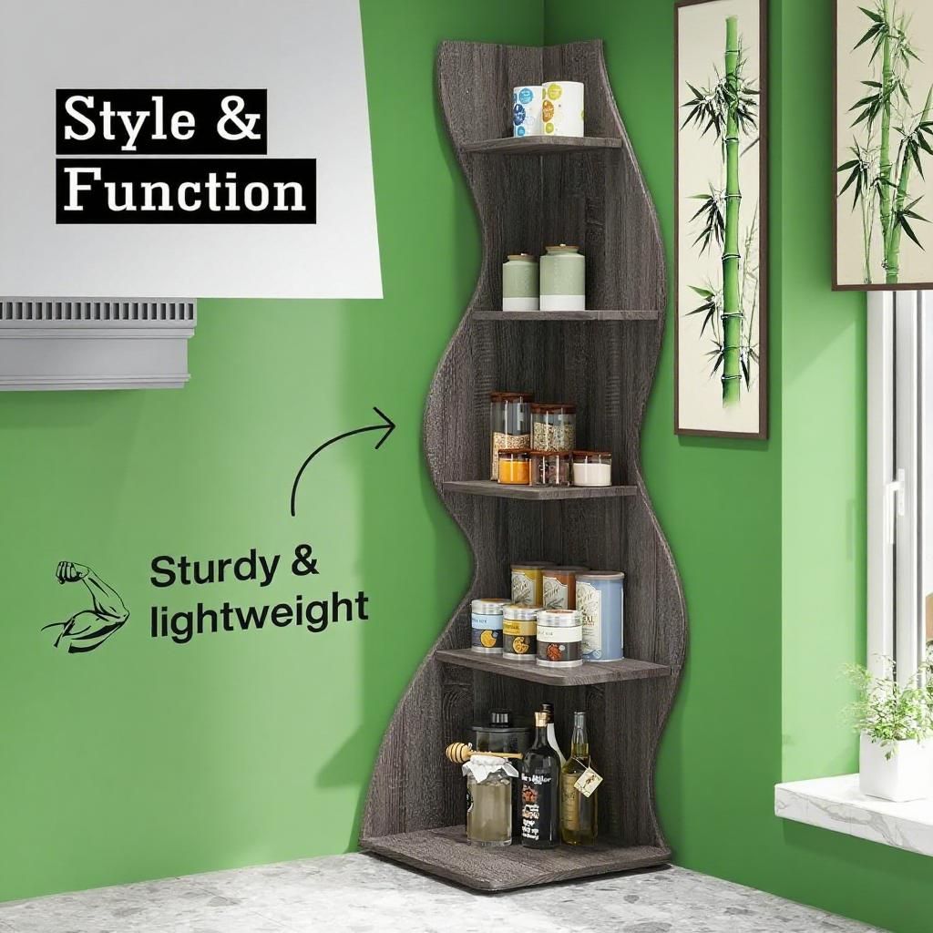 5-Tier Wavy Corner Bookshelf
