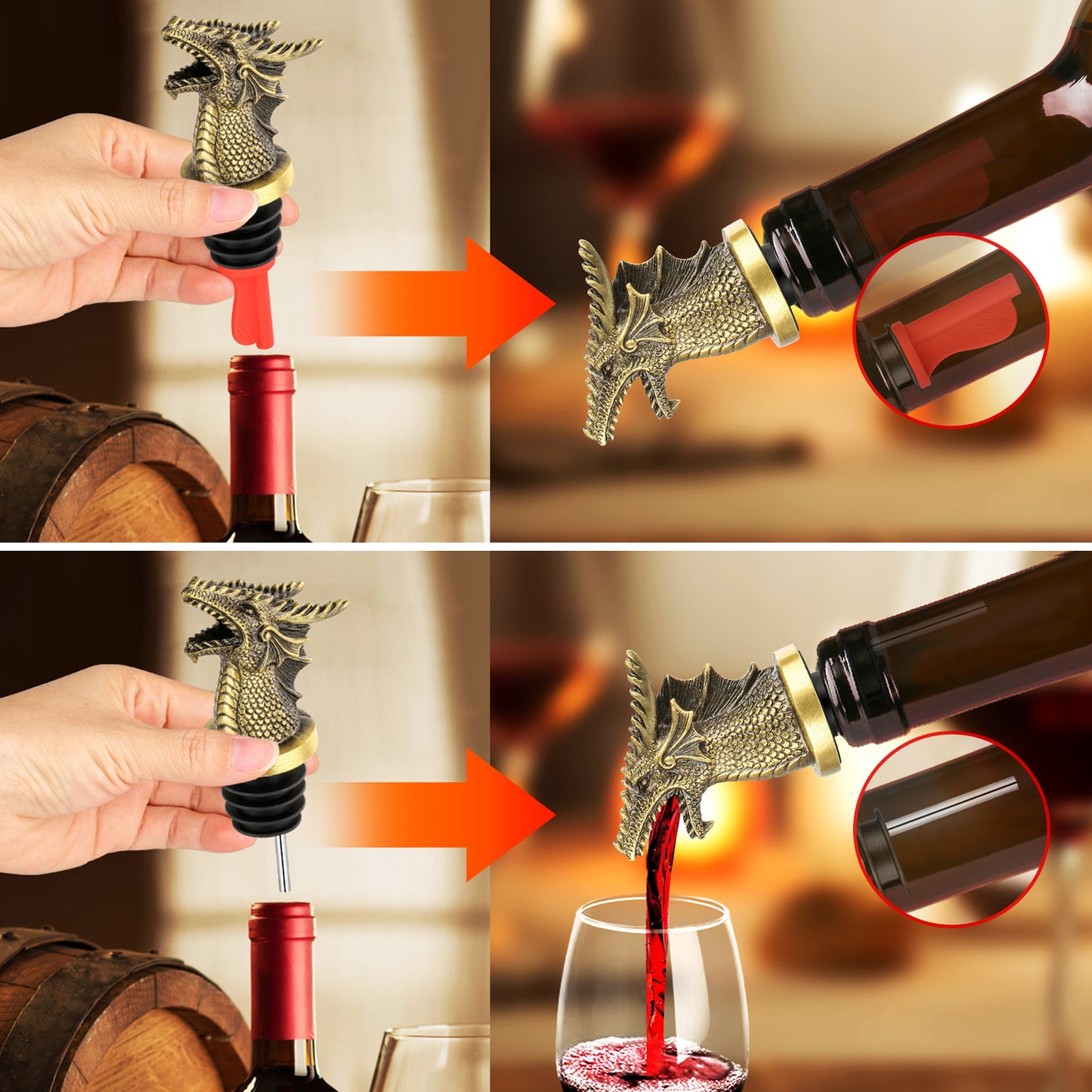 Dual Function Dragon Faucet Dispenser Bottle Stopper