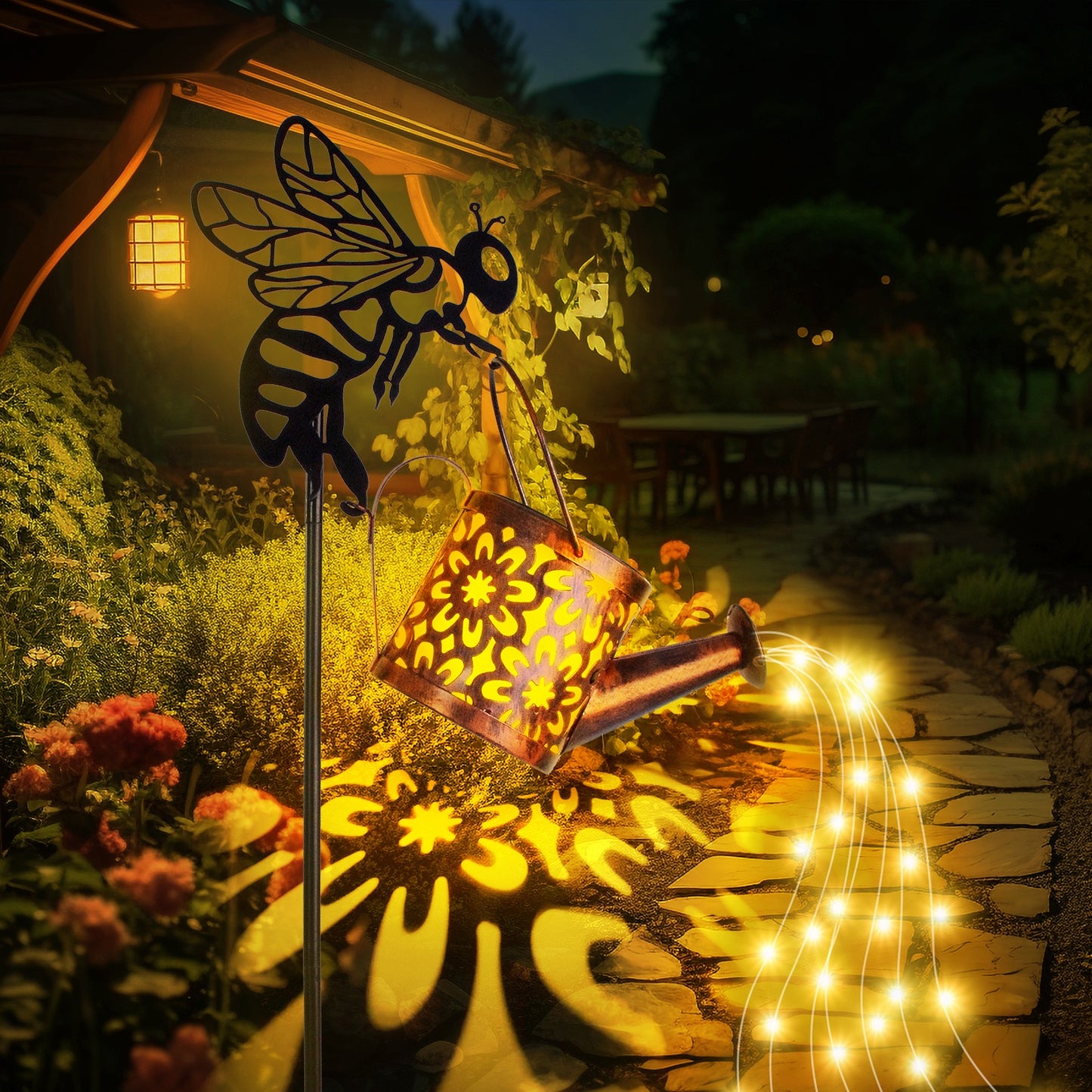 Playful Bee & Water Can Solar Lights Yard Decor