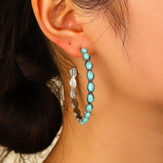 Vintage Western Turquoise Circle Earrings