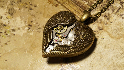 Steampunk Heart Gear Necklace