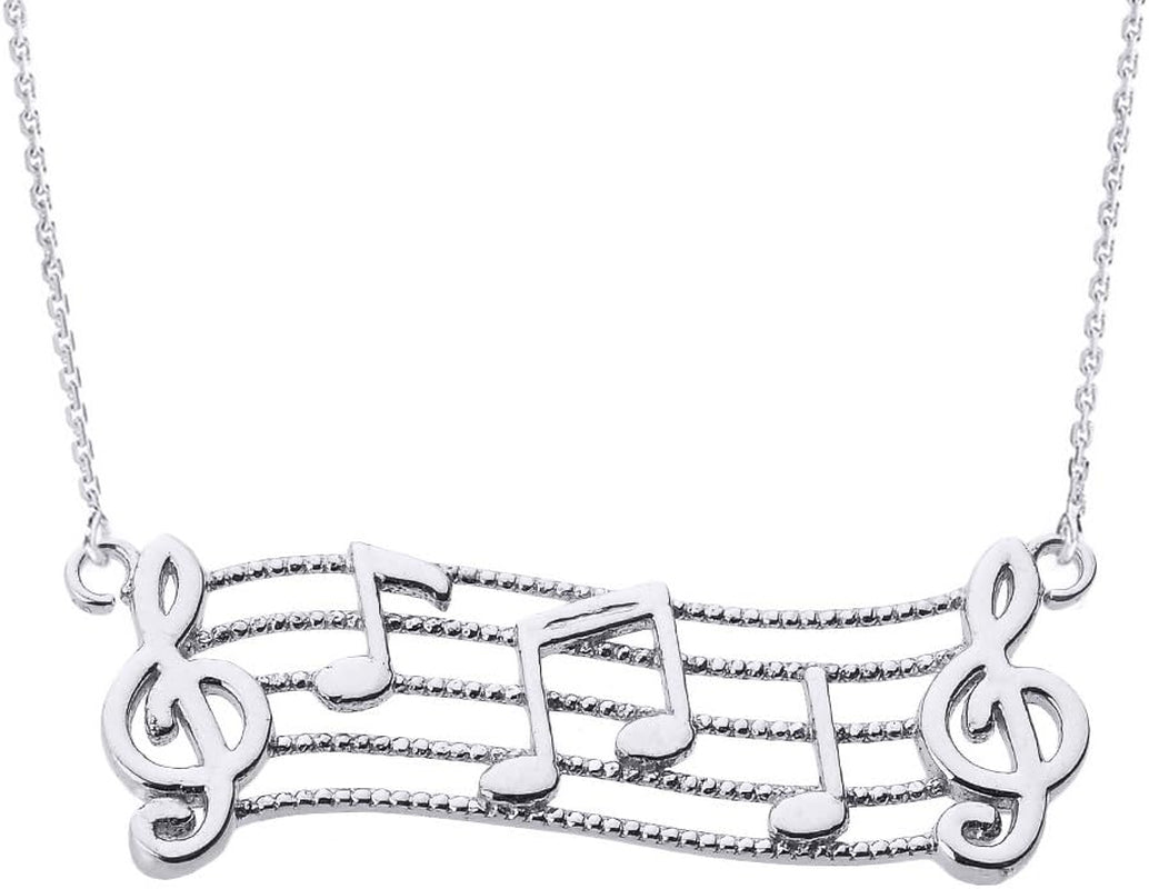 Sterling Silver Treble Clef with Musical Notes Pendant Necklace