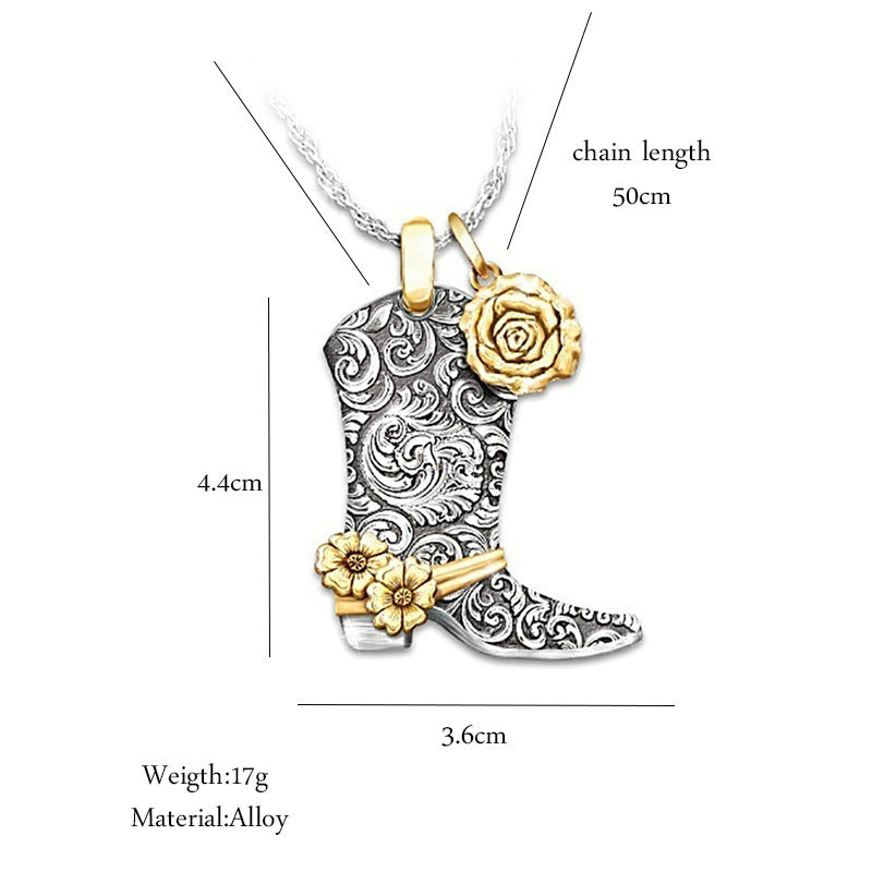 Women's Western Rose Boots Necklace