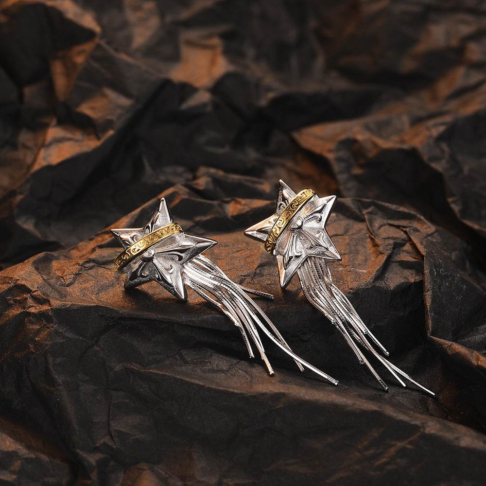 925 Sterling Silver Earrings - Tassel Niche Five-pointed Planet - Shop Jobie