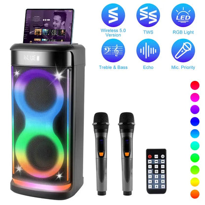 Wireless 5.0 RGB Party Speaker w/LED Lights, Mic, & Remote Control!