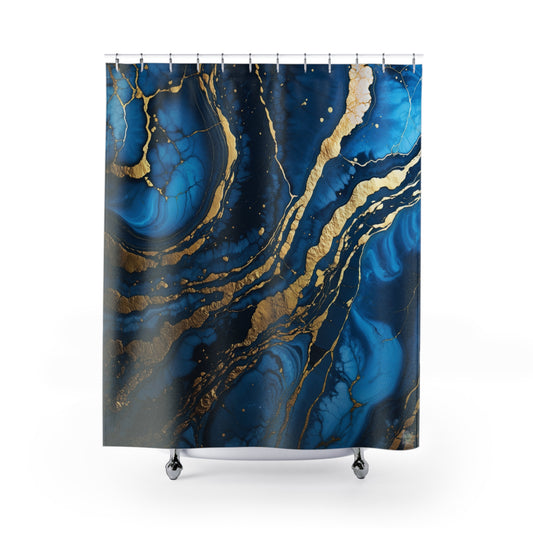 Blue Gold Marble Shower Curtain