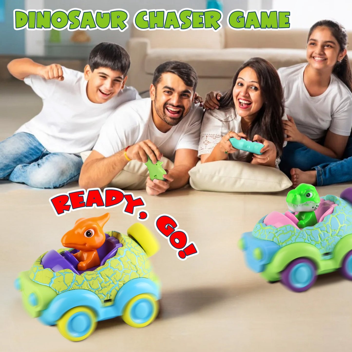 2-pk Dinosaur RC Car Set w/Lights + Music