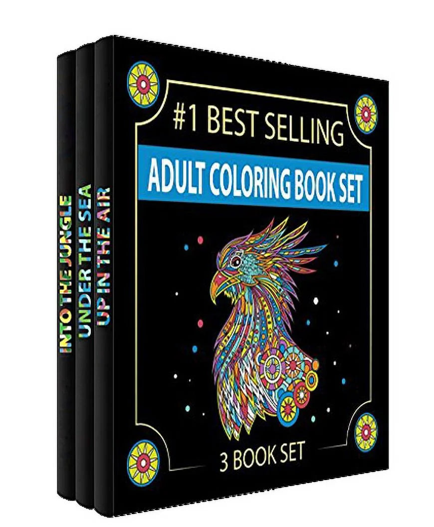 Adult Coloring Books Set.Three Books! Designs from the Sky, Land & Sea. Coloring Books for Adults Relaxation