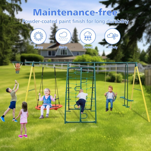 6 in 1 Backyard Adventure Metal Swing & Climbing Set
