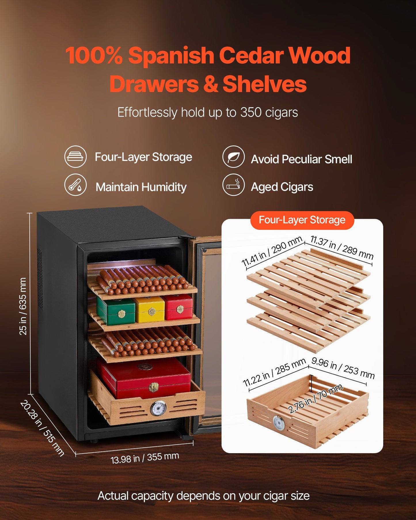 Spanish Cedar Wood Electric Humidor, 48L Cabinet
