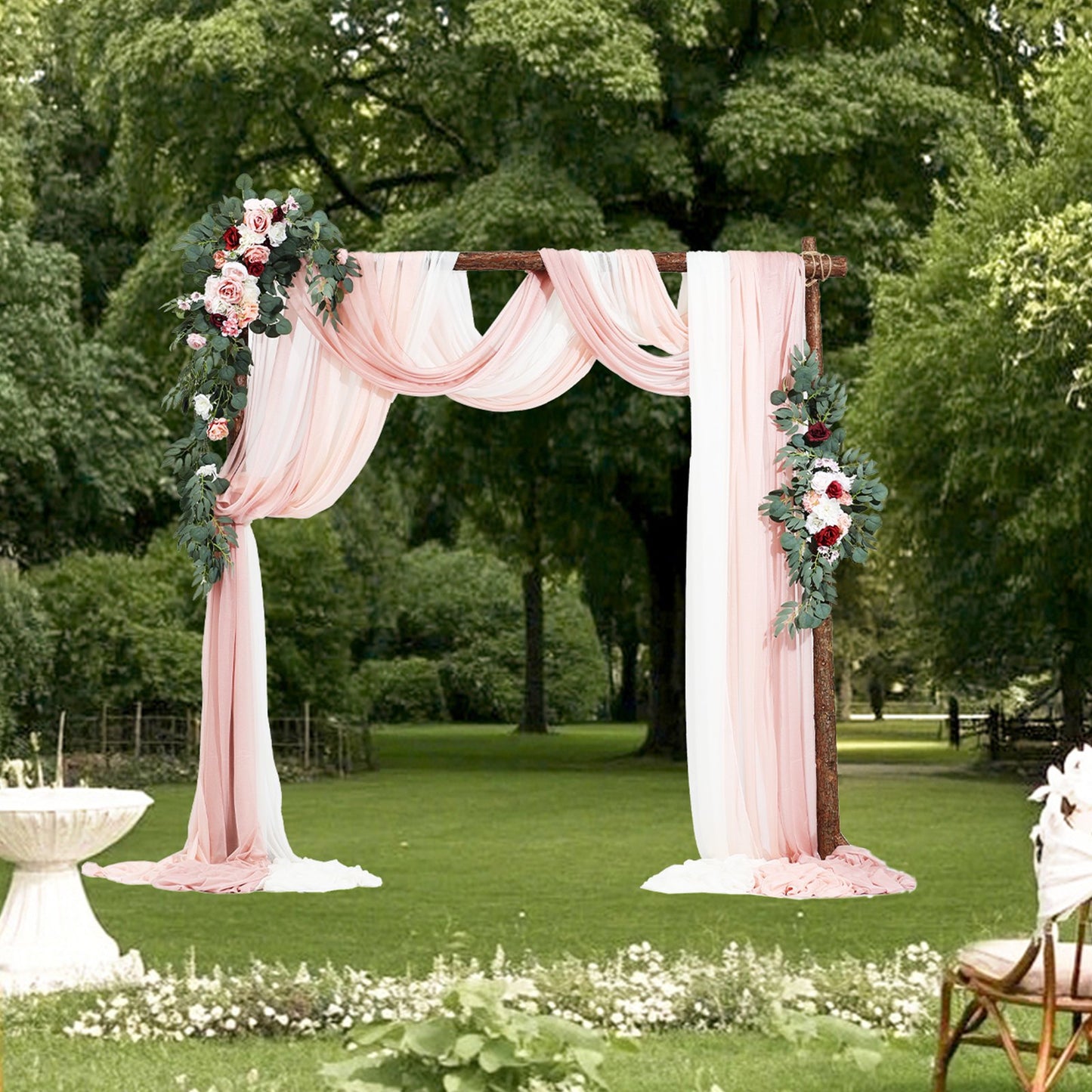 Pk 5 Artificial Wedding Arch Flowers Kit w/33Ft Draping Fabric - rose