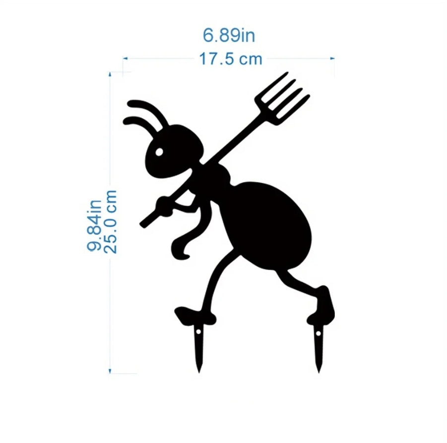 Silhouette -  Iron Ant & Pitchfork Garden Stake