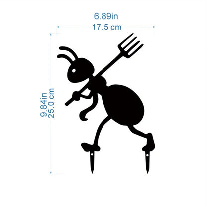 Silhouette -  Iron Ant & Pitchfork Garden Stake