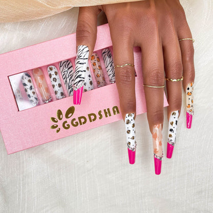 10pc GGDDSHA Nails Press On Nails - Glitter Gold Diamond Extra Long