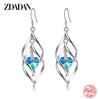 ZDADAN 925 Sterling Silver Crystal Long Dangle Earrings