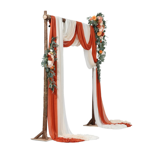 Pk 5 Artificial Wedding Arch Flowers Kit w/33Ft Draping Fabric - oranges
