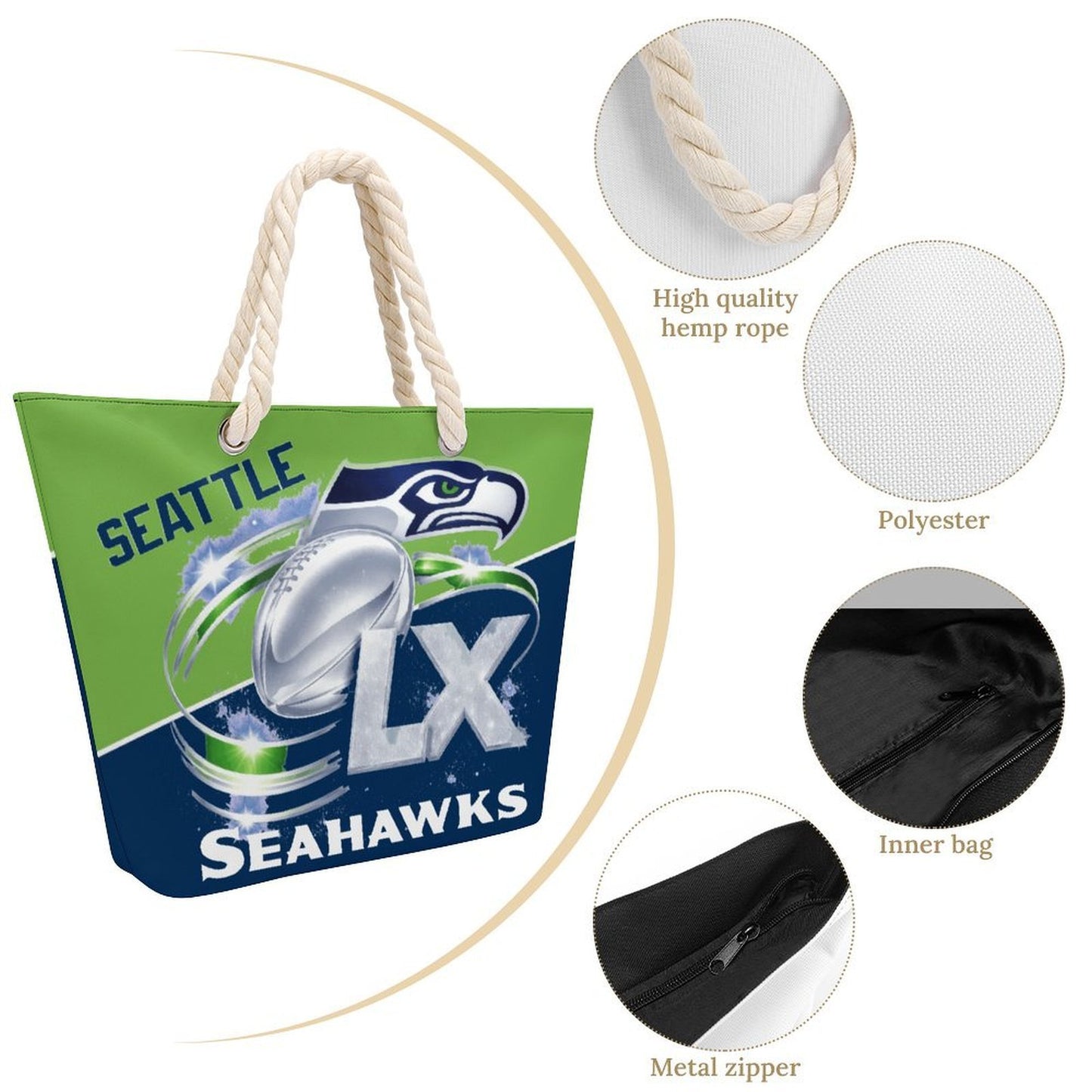 Superbowl LX - Seahawks Hemp Rope Tote Bag