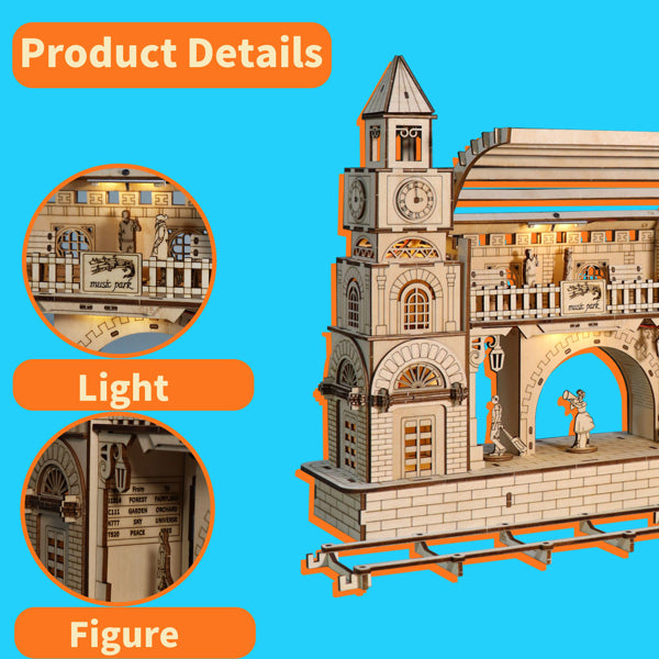 3D Wooden Puzzle 170pc DIY Railway Station Model Kit