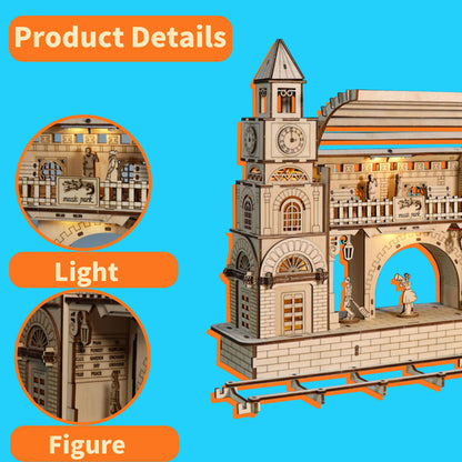 3D Wooden Puzzle 170pc DIY Railway Station Model Kit
