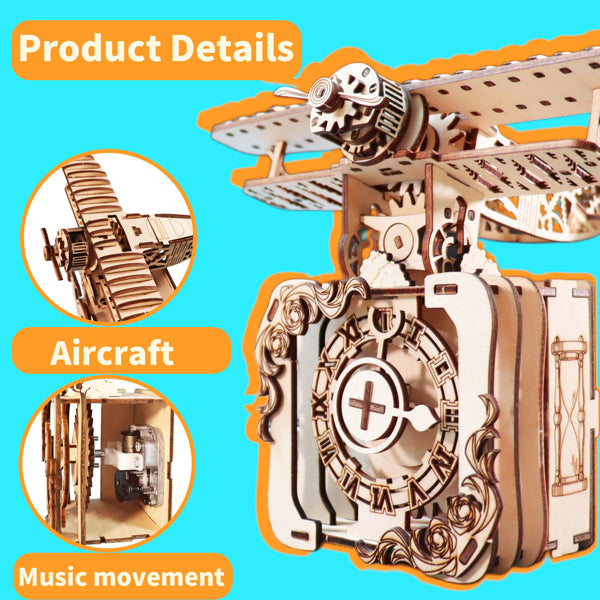 3D Wooden Puzzle 95pc Punk Airplane Music Box