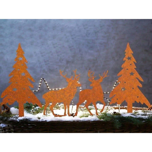 Silhouette -  4-pc Metal Deer & Tree Sculpture Set