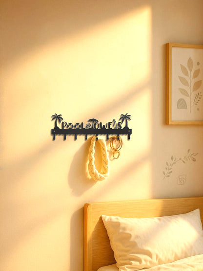 Pool House Beach-Themed Wall-Mounted 8-Hook Metal Rack