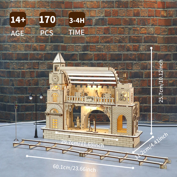 3D Wooden Puzzle 170pc DIY Railway Station Model Kit