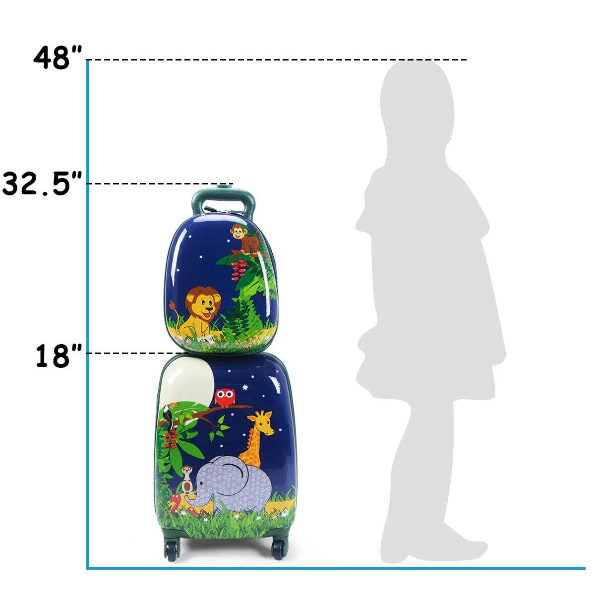 2Pcs 12'' 16'' Kids Luggage Set Suitcase Backpack School Travel Trolley ABS