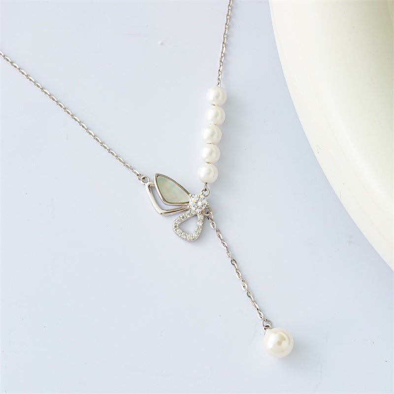 925 Sterling Silver Pearl Bow Necklace
