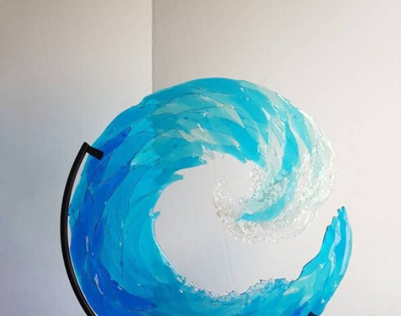 Ocean Wave Fused Glass Sculpture