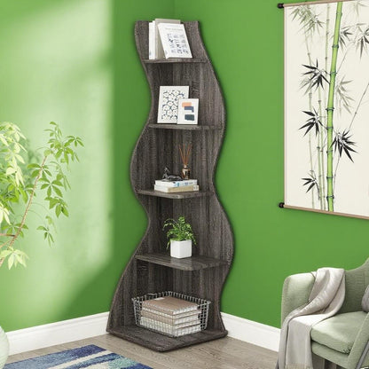 5-Tier Wavy Corner Bookshelf