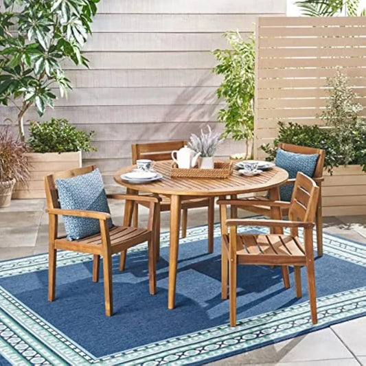 Patio Dining Set 5 Piece Acacia Wood Dining Set, Teak Finish, Outdoor Patio Furniture Dining Set