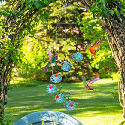 Eye-Catching Blue & Green Glass Hummingbird Feeder
