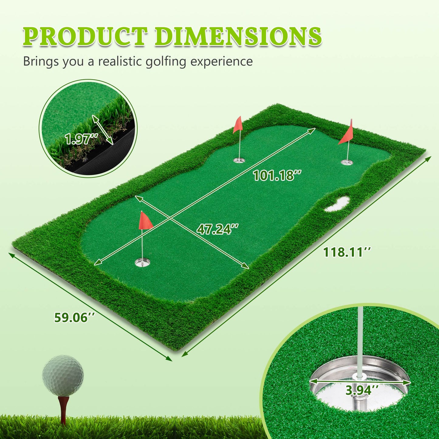 10x5 FT Golf Putting Green Golf Training Mat