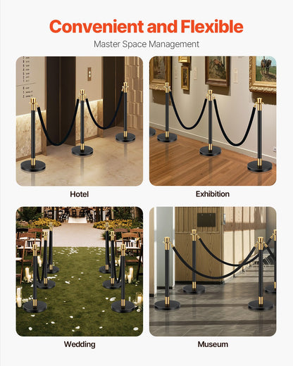 Stanchion & Velvet Rope Barrier Set - Black