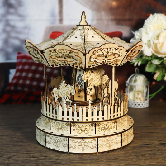 3D Wooden Puzzle 281pc DIY Carousel Music Box