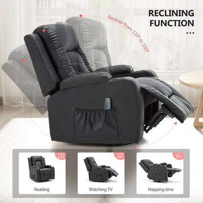 Recliner Chair with Massage and Heated Modern Swivel Rocker Recliner Sofa Leather Recliners with Cup Holders