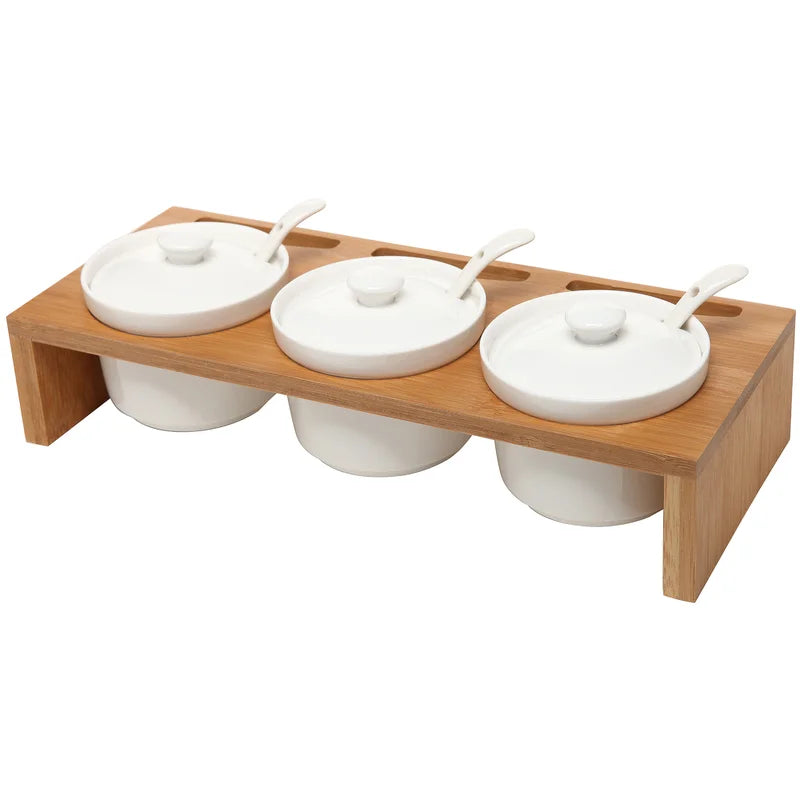 3-Piece Bamboo Tray Condiment Server Set