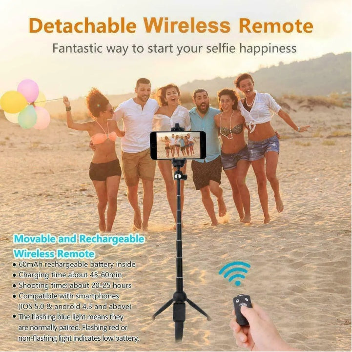 Selfie Stick Tripod w/Detachable Bluetooth Remote