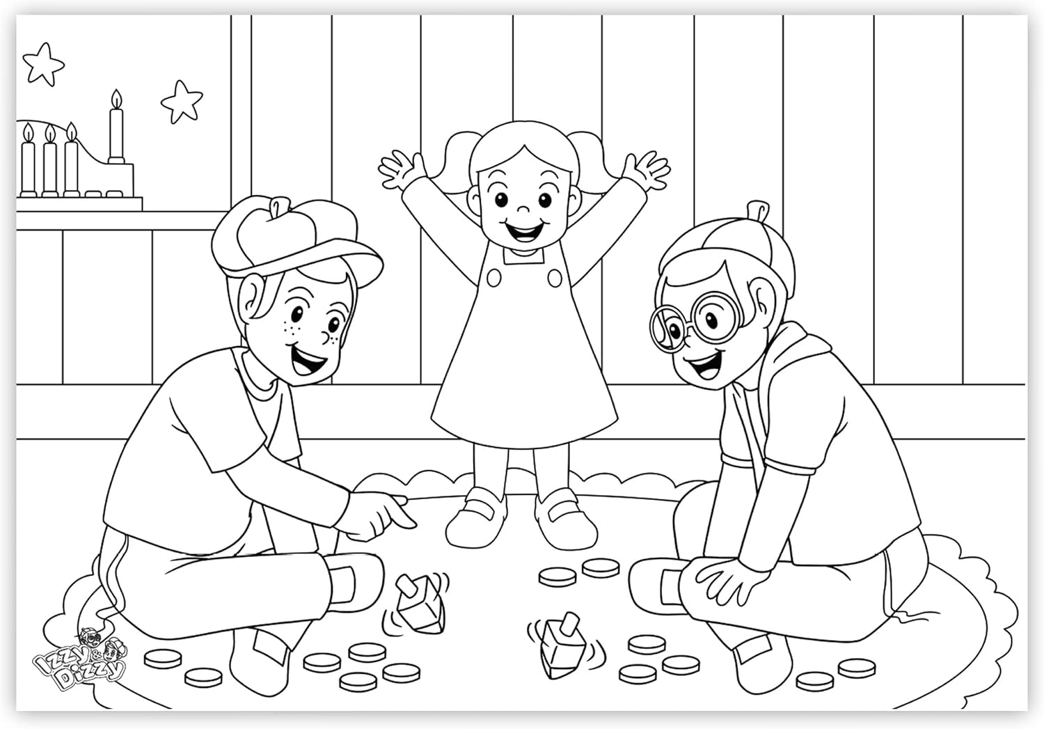 Jumbo Hanukkah Coloring Book - Great for Partys and Gifts- XL Chanuka Coloring Book - 12 Pages