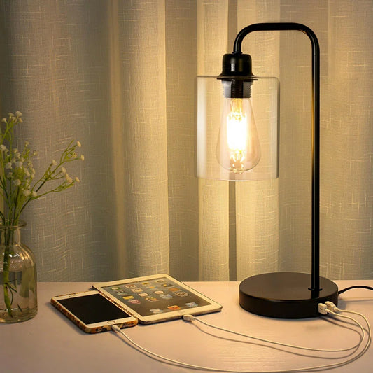 3-Way Dimmable Black Table Lamp with 2 Usb Charging Ports