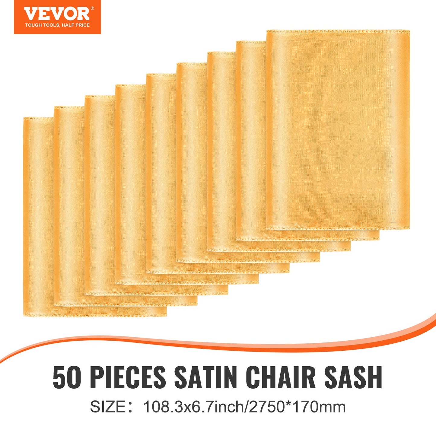 Banquet Chair Sashes - Gold Satin Bands 50pcs