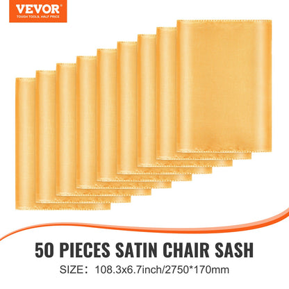 Banquet Chair Sashes - Gold Satin Bands 50pcs
