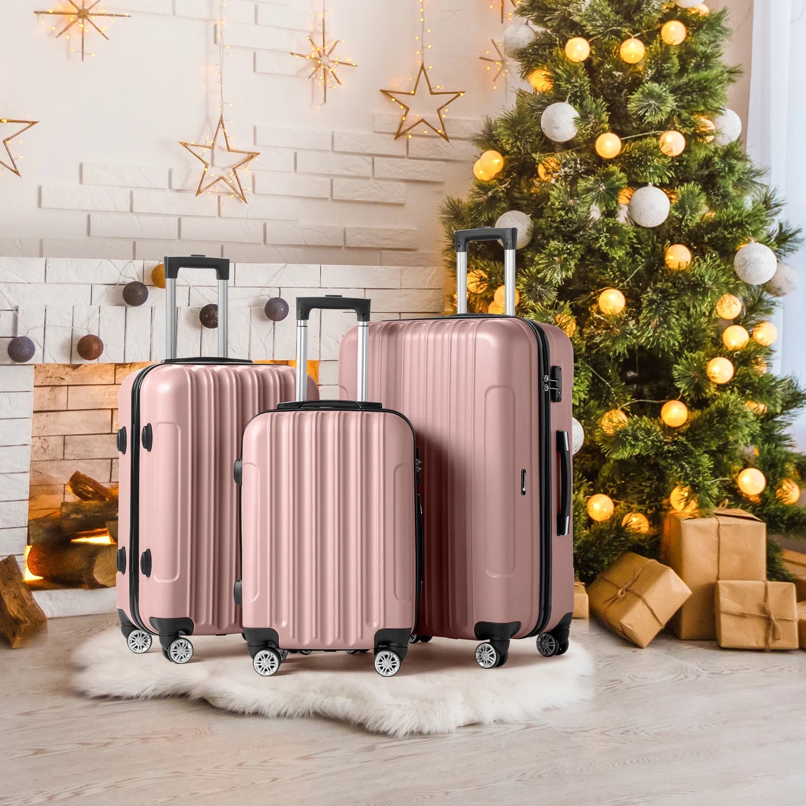 3 Piece Nested Spinner Suitcase Luggage Set with TSA Lock Rose Gold