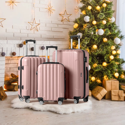 3 Piece Nested Spinner Suitcase Luggage Set with TSA Lock Rose Gold