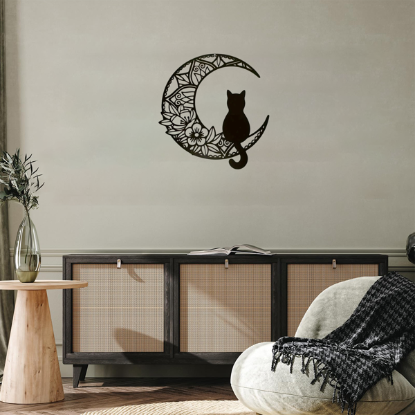 Silhouette - Boho Crescent Cat Wall Decor