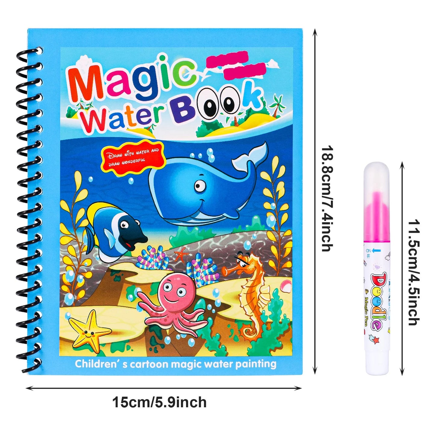 6Pcs Magic Water Coloring Books, Reusable Painting Books with Water Drawing Pen, Educational Coloring Drawing Books Gifts for Kids Toddlers 3+