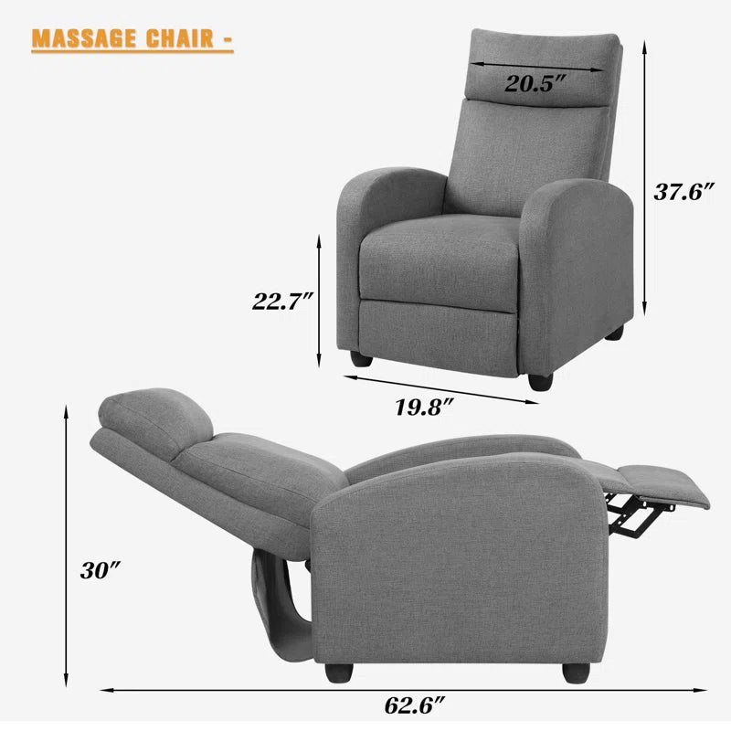 Modern Living Room Recliner Made of Thick Cushion Fabric with Massage Function